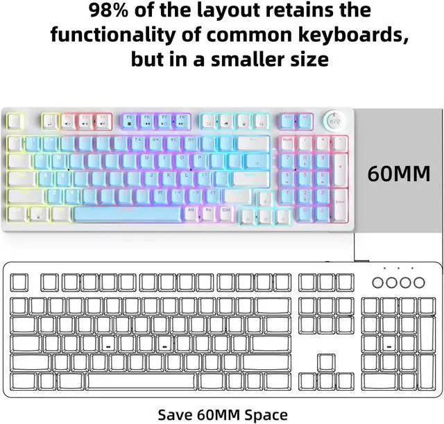 Alt view image 4 of 7 - Mechanical Gaming Keyboard,Explus-C with Hot-Swappable Linear Red Switches Mechanical Keyboard - 98-Key RGB Backlit PBT Dual-Color Keycaps - Wired Gaming Keyboard for Computer/Laptop/Office/Gaming