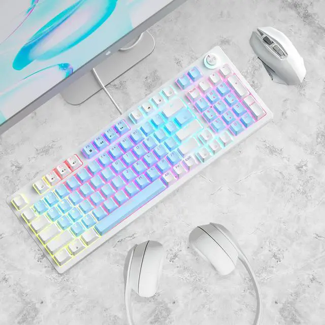 Alt view image 5 of 7 - Mechanical Gaming Keyboard,Explus-C with Hot-Swappable Linear Red Switches Mechanical Keyboard - 98-Key RGB Backlit PBT Dual-Color Keycaps - Wired Gaming Keyboard for Computer/Laptop/Office/Gaming