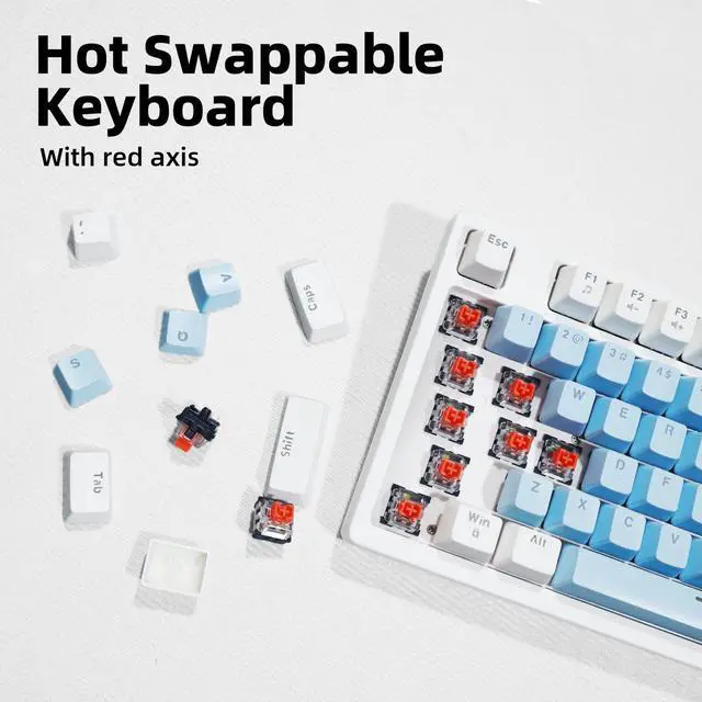 Alt view image 6 of 7 - Mechanical Gaming Keyboard,Explus-C with Hot-Swappable Linear Red Switches Mechanical Keyboard - 98-Key RGB Backlit PBT Dual-Color Keycaps - Wired Gaming Keyboard for Computer/Laptop/Office/Gaming