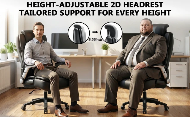 Alt view image 3 of 7 - 600 lbs Big and Tall Office Chair, Ergonomic PU Leather Executive Comfy Desk Chair with Back Support, Heavy Duty Extra Wide Seat Thick Padded Chairs (Black)