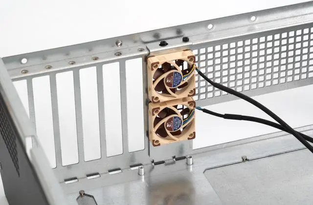 Alt view image 2 of 2 - Turn 2x Full-Height PCIe Slots into 2x 40mm Fans | Improve GPU Airflow | Universal for PC Cases, Server Chassis and 40mm Fans | PCI Slot Cover Bracket | Matte Black
