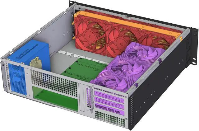 Alt view image 6 of 7 - Sliger CX3171a | 17" Deep 3U Rackmount Chassis for 3.5-slot GPU up to 375mm long | SFX PSU | ATX Motherboard | 1x 2.5 SSD Mount | Made in USA