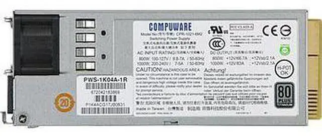 Main image of PWS-1K04A-1R Power Supply 1U 1000W, 80 Plus Titanium Level , 120V-140V / 180V-240V, 50Hz/60Hz