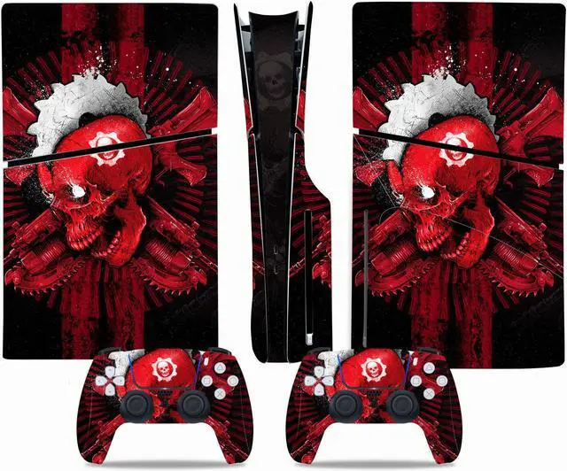 Main image of Full Body Vinyl Skin Stickers Decal Cover for PS5 Slim Disc Edition Console and Controllers - Red Skull