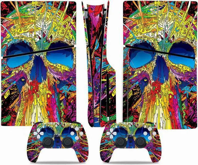 Main image of Full Body Vinyl Skin Stickers Decal Cover for PS5 Slim Disc Edition Console and Controllers - Colorful Skull