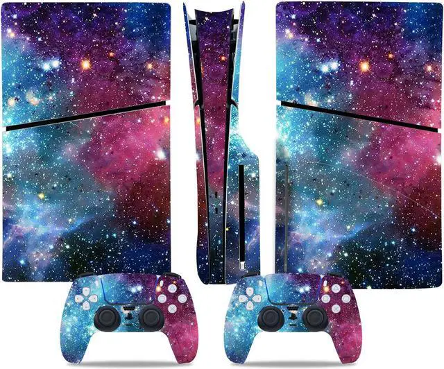 Main image of Full Body Vinyl Skin Stickers Decal Cover for PS5 Slim Disc Edition Console and Controllers - Blue Galaxy