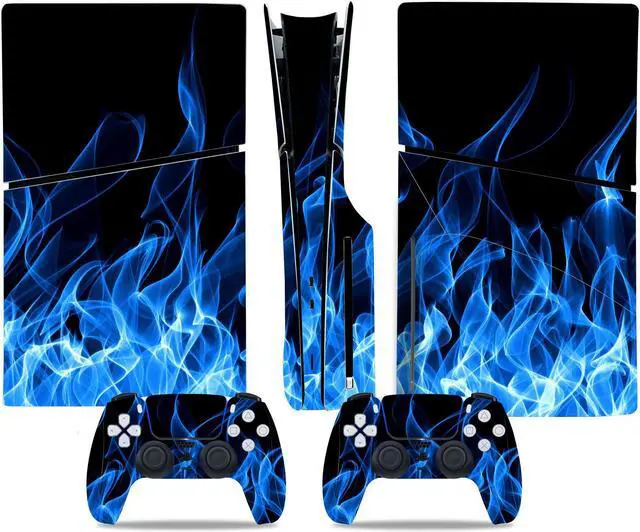 Main image of Full Body Vinyl Skin Stickers Decal Cover for PS5 Slim Disc Edition Console and Controllers - Blue Fire