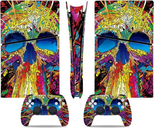 Main image of Full Body Vinyl Skin Stickers Decal Cover for PS5 Slim Digital Edition Console and Controllers - Colorful Skull