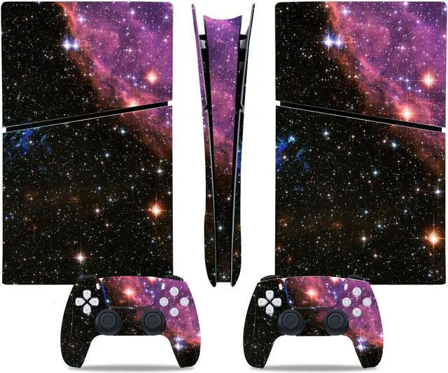 Main image of Full Body Vinyl Skin Stickers Decal Cover for PS5 Slim Digital Edition Console and Controllers - Purple Galaxy