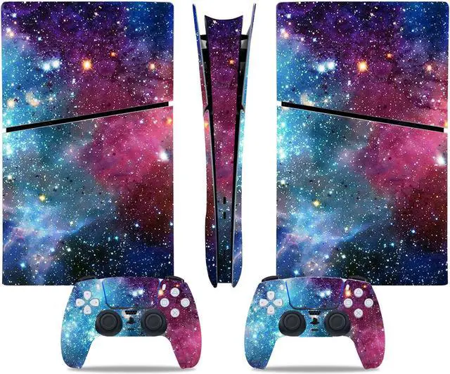 Main image of Full Body Vinyl Skin Stickers Decal Cover for PS5 Slim Digital Edition Console and Controllers - Blue Galaxy