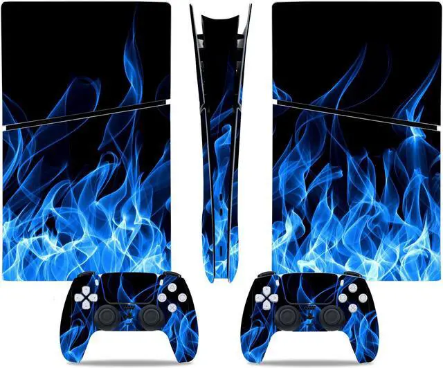 Main image of Full Body Vinyl Skin Stickers Decal Cover for PS5 Slim Digital Edition Console and Controllers - Blue Fire