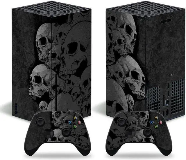 Main image of Full Body Vinyl Skin Decal Cover Wrap for Microsoft Xbox Series X Device - Includes Two Free Controller Stickers - Xbox Sery X Accessories - Gaming Console Protection - Black Skulls