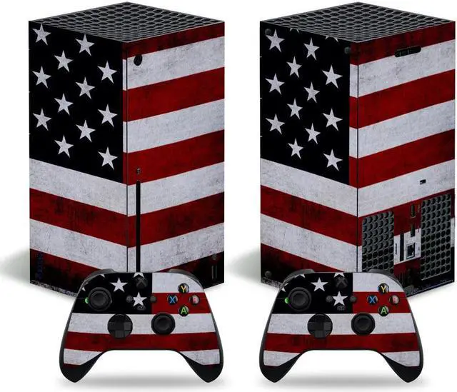 Main image of Full Body Vinyl Skin Decal Cover Wrap for Microsoft Xbox Series X Device - Includes Two Free Controller Stickers - Xbox Sery X Accessories - Gaming Console Protection - USA Flag