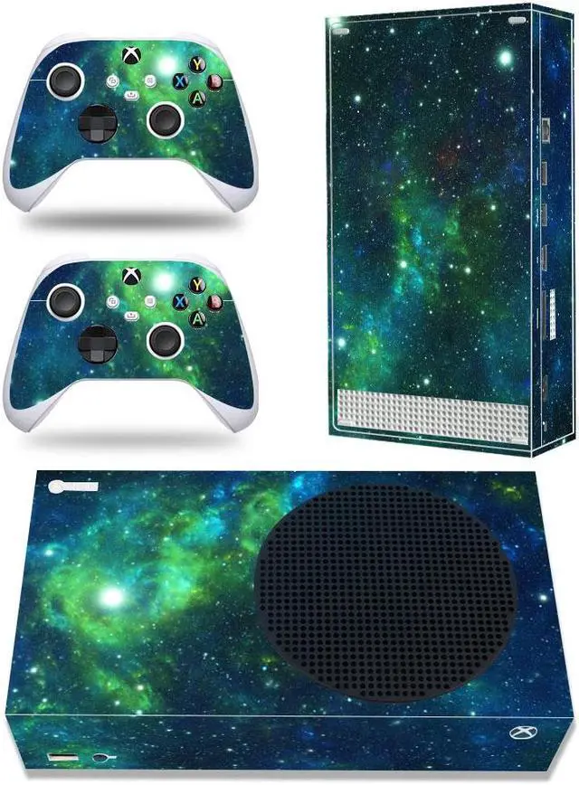 Main image of Full Body Vinyl Skin Decal Cover Wrap for Microsoft Xbox Series S Device - Includes Two Free Controller Stickers - Xbox Sery S Accessories - Gaming Console Protection - Green Galaxy