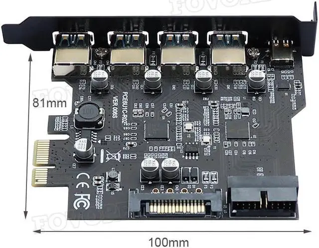 Alt view image 5 of 6 - Add On Card USB 3.0 PCI-E Type C Expansion Card PCI Express PCI-E to USB 3.0 Controller 5Port + 1Port USB 3.1 PCI-E Card Adapter