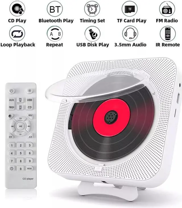 Main image of Portable CD Player Bluetooth Speaker Stereo CD Players LED Screen Wall Mountable CD Music Player with IR Remote Control FM Radio(EU Plug)