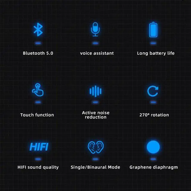 Alt view image 2 of 5 - Fingerprint Touch 5.0 Bluetooth Headset Handsfree HIFI Wireless Earphones Waterproof Earpiece With Mic 110mAh Lithium Battery(Blue)