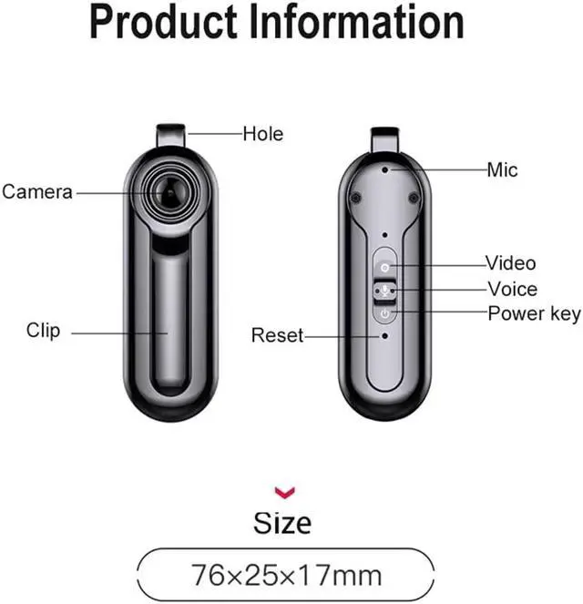 Alt view image 6 of 6 - HD1080P Mini Camera Wearable Necklace Pendant Compact Body Camcorder Portable Sport DV DVR Audio Video Recorder Surveillance Cam(32G) Color: Black.