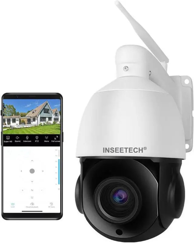 Main image of INSEETECH 4MP PTZ Security Camera Wireless Outdoor, 18X Optical Zoom Surveillance IP Camera with Human Auto Tracking & Zoom, 2-Way Audio, 387ft, Night Vision Siren, IP66 for Backyard School office