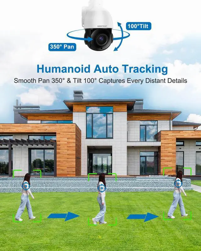 Alt view image 2 of 7 - INSEETECH 4MP PTZ Security Camera Wireless Outdoor, 18X Optical Zoom Surveillance IP Camera with Human Auto Tracking & Zoom, 2-Way Audio, 387ft, Night Vision Siren, IP66 for Backyard School office