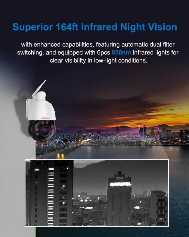 Alt view image 3 of 7 - INSEETECH 4MP PTZ Security Camera Wireless Outdoor, 18X Optical Zoom Surveillance IP Camera with Human Auto Tracking & Zoom, 2-Way Audio, 387ft, Night Vision Siren, IP66 for Backyard School office