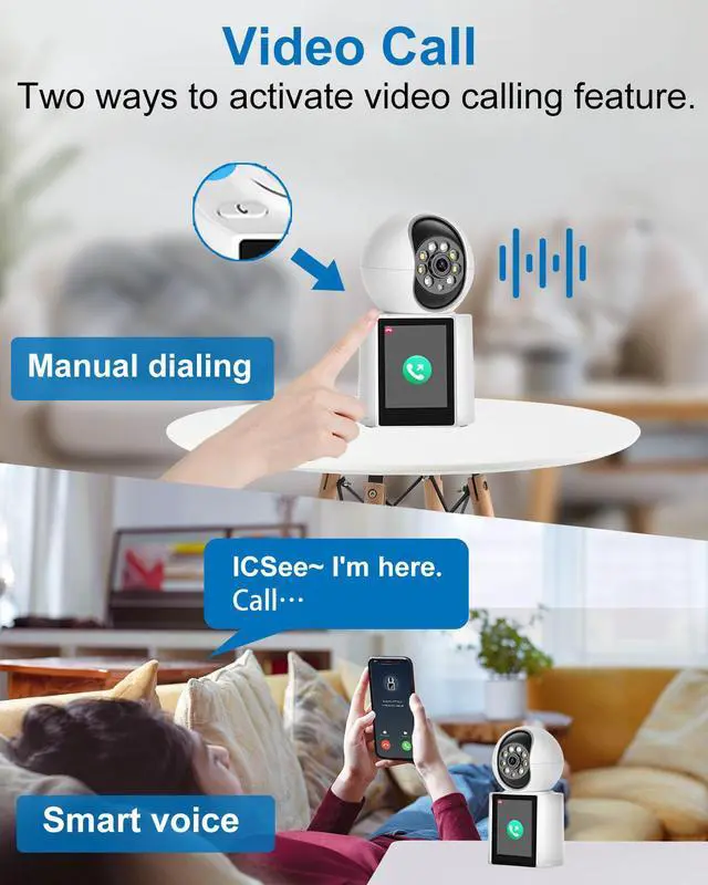 Alt view image 3 of 7 - INSEETECH 2K Two-Way Video Calling Indoor Camera with 2.8-Inch IPS Screen, Baby/Elder/Dog/Pet Camera with Phone App, Smart Voice & One-Button Call, Human/Sound/Crying Detection, Color /IR Night Vision