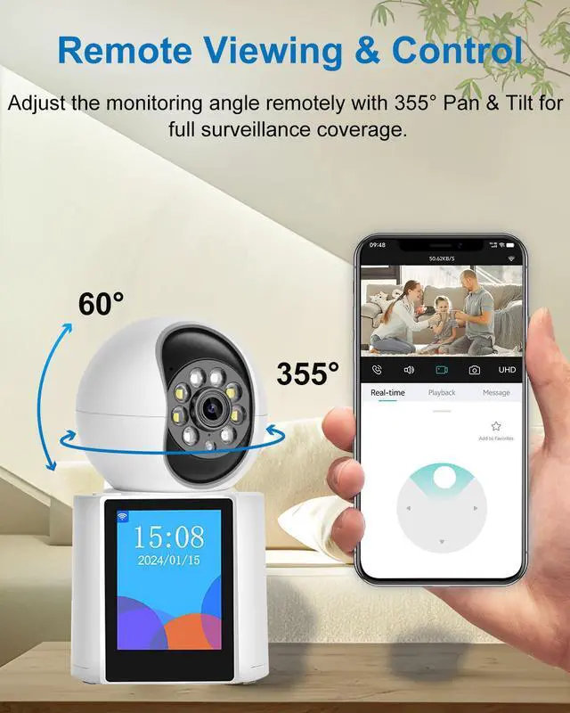 Alt view image 4 of 7 - INSEETECH 2K Two-Way Video Calling Indoor Camera with 2.8-Inch IPS Screen, Baby/Elder/Dog/Pet Camera with Phone App, Smart Voice & One-Button Call, Human/Sound/Crying Detection, Color /IR Night Vision