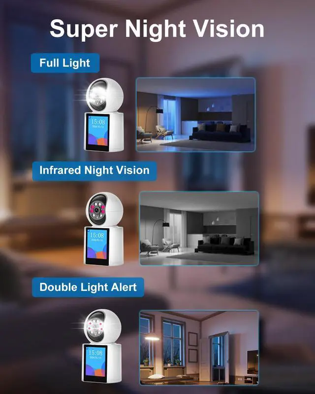 Alt view image 6 of 7 - INSEETECH 2K Two-Way Video Calling Indoor Camera with 2.8-Inch IPS Screen, Baby/Elder/Dog/Pet Camera with Phone App, Smart Voice & One-Button Call, Human/Sound/Crying Detection, Color /IR Night Vision