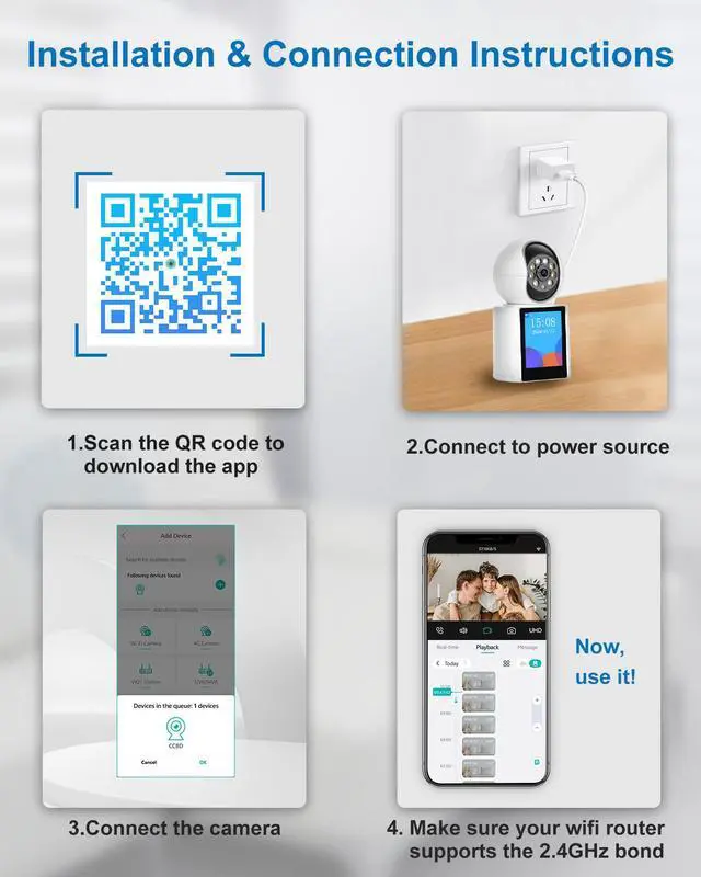 Alt view image 7 of 7 - INSEETECH 2K Two-Way Video Calling Indoor Camera with 2.8-Inch IPS Screen, Baby/Elder/Dog/Pet Camera with Phone App, Smart Voice & One-Button Call, Human/Sound/Crying Detection, Color /IR Night Vision