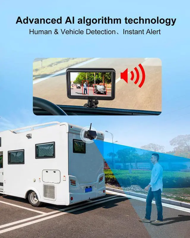 Alt view image 3 of 7 - INSEETECH AI System 1080P Wireless Backup Camera Solar Magnetic with 5" Recording Monitor, Human & Vehicle Detection, 365 Day Standby, Gesture Control,3 Mins DIY Install for Trailer Horse Truck RV