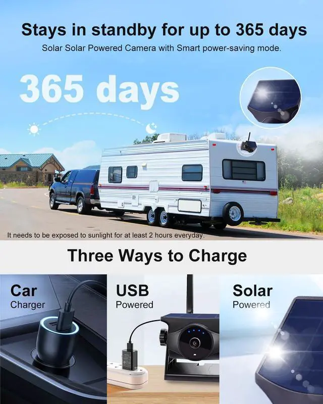 Alt view image 5 of 7 - INSEETECH AI System 1080P Wireless Backup Camera Solar Magnetic with 5" Recording Monitor, Human & Vehicle Detection, 365 Day Standby, Gesture Control,3 Mins DIY Install for Trailer Horse Truck RV