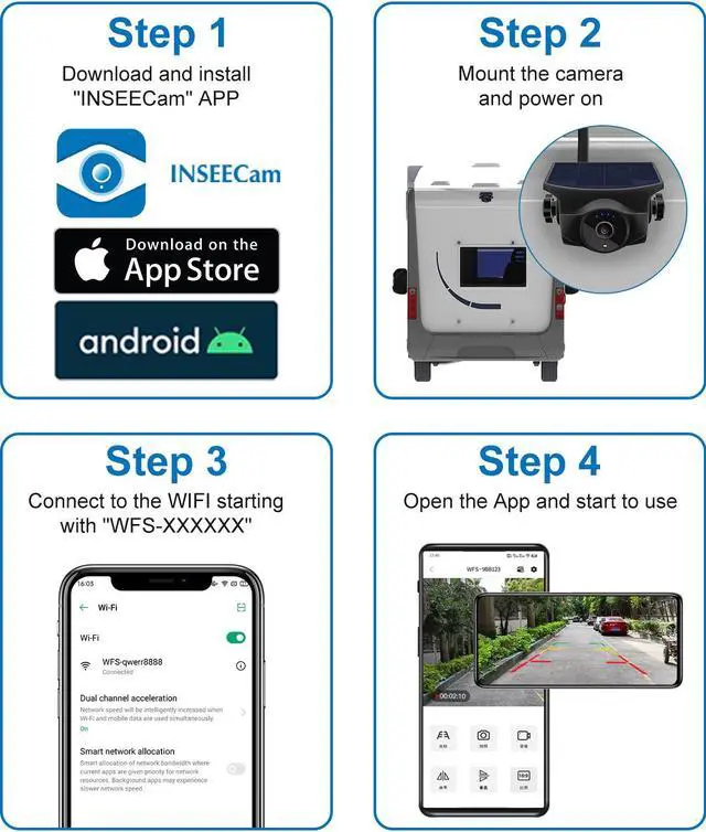Alt view image 7 of 7 - INSEETECH 1080P Solar Wireless Backup Camera, Magnetic WiFi Hitching Camera, Night Vision,365 Days Standby, Rechargeable Battery, Rear/Front View for Horse Trailer Pickup RV Car for Phone Pad Android