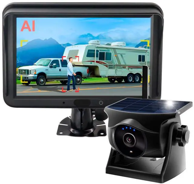 Main image of INSEETECH AI System 1080P Wireless Backup Camera Solar Magnetic with 5" Recording Monitor, Human & Vehicle Detection, 365 Day Standby, Gesture Control,3 Mins DIY Install for Trailer Horse Truck RV