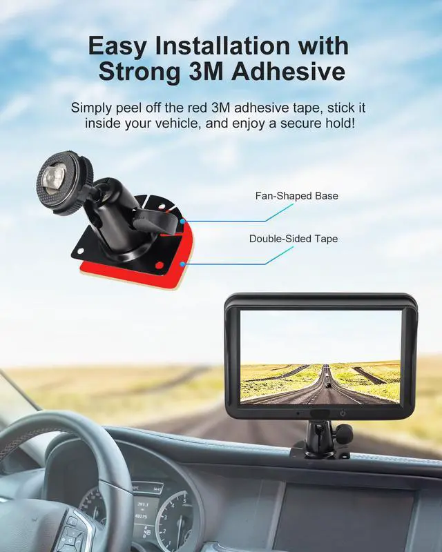 Alt view image 2 of 7 - INSEETECH Fan-Shaped Mount for Backup Camera Monitor System - Universal Reverse View Bracket for Car RV Truck Van Display, Metal Construction, Double-Sided Tape, No Drill Easy Install