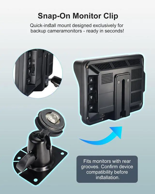 Alt view image 5 of 7 - INSEETECH Fan-Shaped Mount for Backup Camera Monitor System - Universal Reverse View Bracket for Car RV Truck Van Display, Metal Construction, Double-Sided Tape, No Drill Easy Install