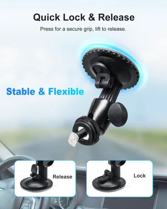 Alt view image 2 of 7 - INSEETECH Windshield Suction Mount for Backup Camera Monitor System - Heavy-Duty 5kg Load Capacity, Metal Construction, 360° Adjustable Ball Head, No Drill Easy Install for Car/RV/Truck