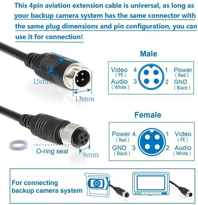 Alt view image 2 of 7 - INSEETECH 4 Pin Camera Cable with Corrugation Tube Cover, Aviation Extension, Video Cable for Backup Camera Rear View System RV Truck Trailer Bus Car Waterproof (65FT/20M)