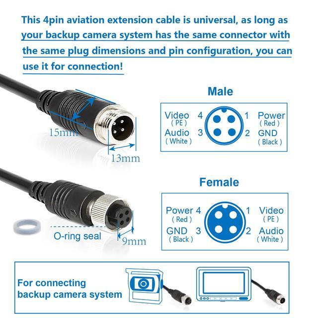 Backup Camera Extension Cable 3FT - 4Pin Aviation Video Cable For Vehicle CCTV Systems