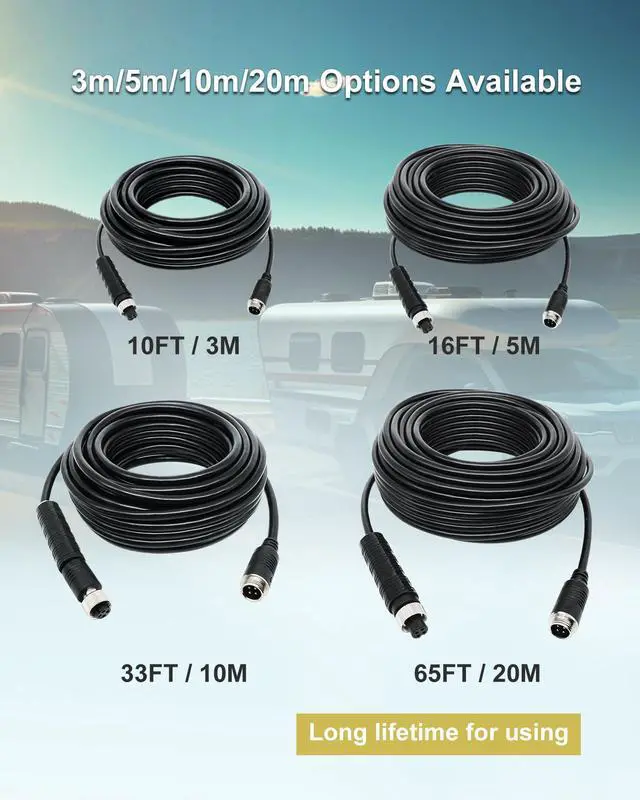 Alt view image 3 of 7 - INSEETECH 4 Pin Camera Extension Cable for Backup Camera, Aviation Extension - Waterproof Video Power Cord for RV Truck Trailer Bus - Shielded Pure Copper Wire Rear View System CCTV Monitor (10FT/3M)