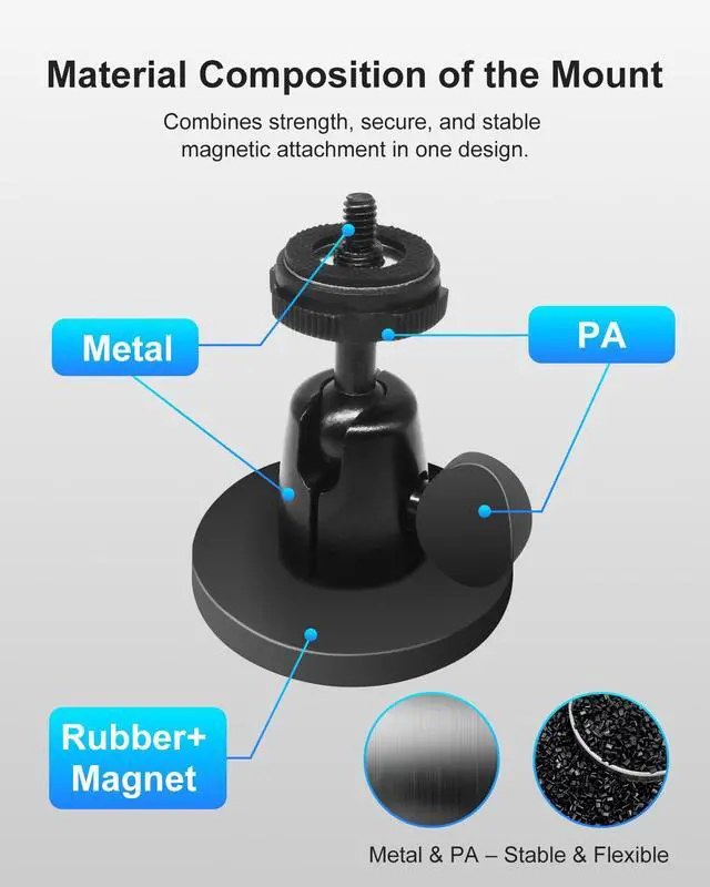 Alt view image 6 of 7 - INSEETECH Magnetic Camera Mount with 1/4" Thread, Easy to Install, Metal-Made, 360° Swivel Ball Head & Strong Magnetic Base for Action Camera, Attaches to Any Metal Surfaces