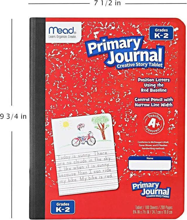Alt view image 3 of 4 - Mead® Primary Journal, Half Page Ruled, Grades K-2, 7 1/2" x 9 3/4", 100 Sheets, Red