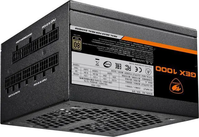Alt view image 4 of 6 - COUGAR GEX 1000 Power Supply, 80Plus Gold Certificate, 140mm length, Fully Modular, 10-year-warranty