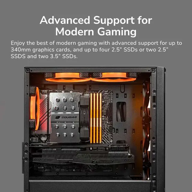 Alt view image 6 of 7 - COUGAR UNIFACE Mini RGB Case, Max. 340mm GPU Length, Max. 280mm Liquid Cooling & Max.160mm CPU Cooler, pre -Installed Fan x 3 pcs, Support Upto 6 Fans, Perforated Front Panel (Black)