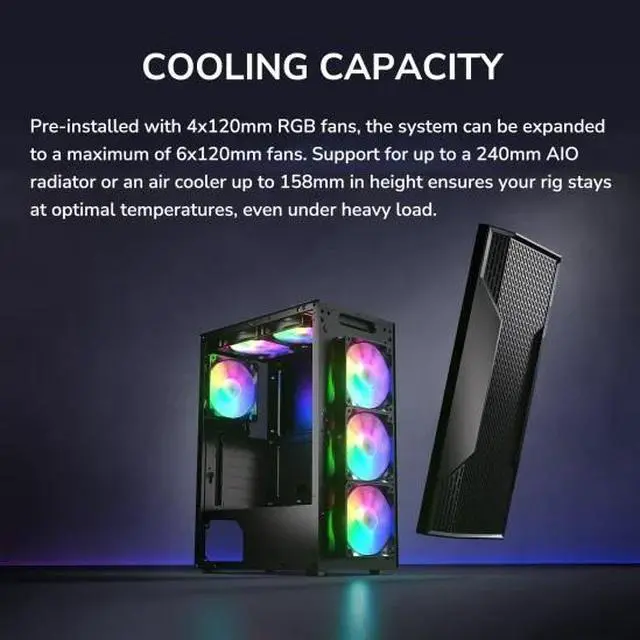 Alt view image 2 of 7 - COUGAR MX110 RGB Mid-Tower ATX PC Case  Built for Basics. Ready for More.  4X 120mm RGB  Fans Pre-Installed & 240mm Radiator Support  Max. GPU Length 305mm