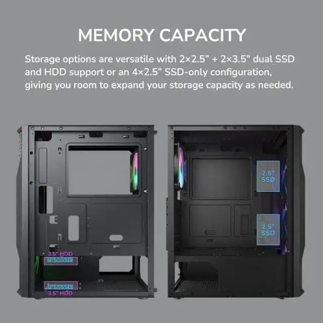 Alt view image 7 of 7 - COUGAR MX110 RGB Mid-Tower ATX PC Case  Built for Basics. Ready for More.  4X 120mm RGB  Fans Pre-Installed & 240mm Radiator Support  Max. GPU Length 305mm