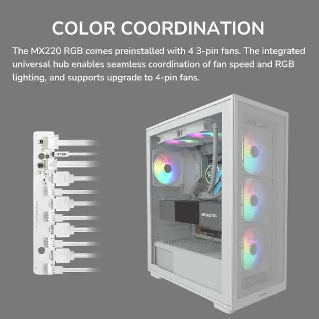 Alt view image 7 of 7 - COUGAR MX220 RGB Mid-Tower ATX PC Case  Optimized AIrflow  4X 120mm ARGB  Fans Pre-Installed & 360mm Radiator Support  Max. GPU Length 340mm  PWM Fan Hun Included  USB Type-C Port