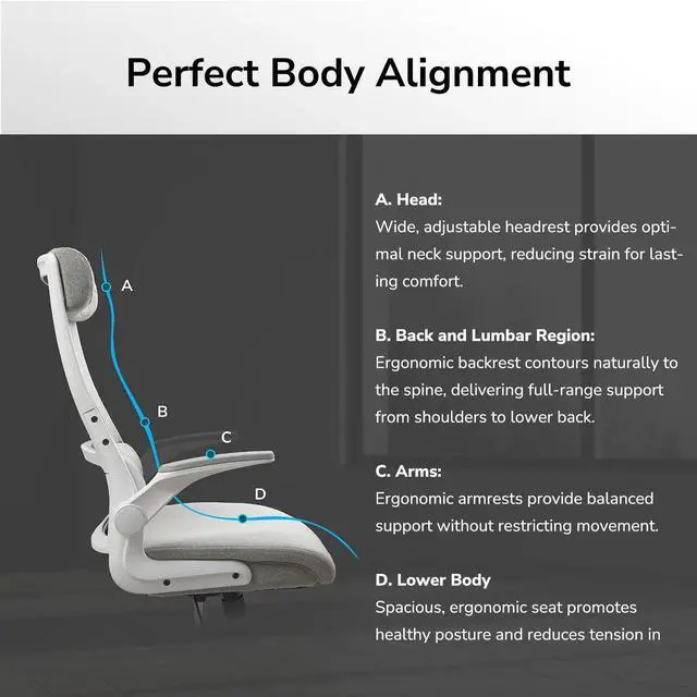 Alt view image 4 of 7 - COUGAR Stryder- Ergonomic Chair - Wider Adjustable Headrest - Flip-up Armrest - Imitation Linen Upholstery, Black