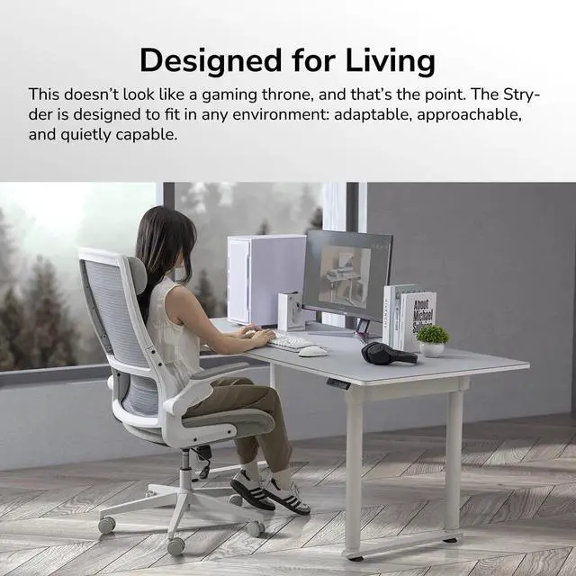 Alt view image 4 of 7 - COUGAR Stryder White - Ergonomic Chair - Wider Adjustable Headrest - Flip-up Armrest - Imitation Linen Upholstery, White