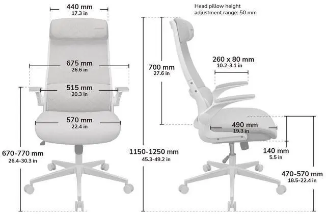 Alt view image 7 of 7 - COUGAR Stryder White - Ergonomic Chair - Wider Adjustable Headrest - Flip-up Armrest - Imitation Linen Upholstery, White