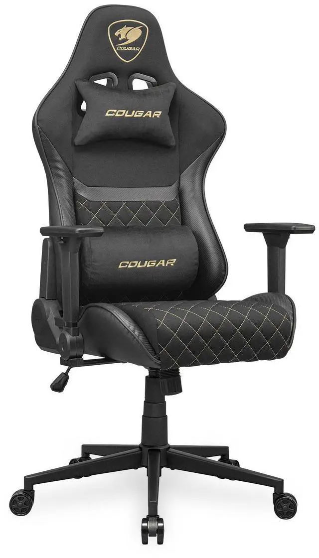 Alt view image 2 of 7 - COUGAR Armor One V2 Gold F - Gaming Chair - 4D folding Armrests - High-back Structure - Lumbar & Head Pillow - Back pocket, Woven Fabric/Black